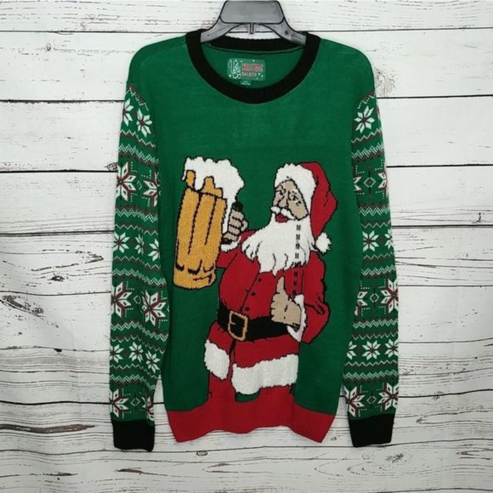 Green Santa‎ Beer Ugly Christmas Sweater